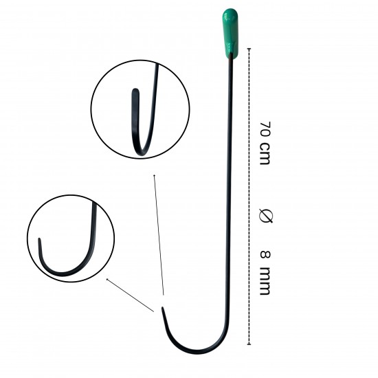60cm 8 mm Çap Dik Yassı Uç Çengel Çubuk - S5-04