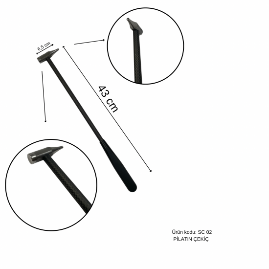 43 cm Boyasız Göçük Düzeltme Platin Çekiç, PDR Çekiç - SC-02 43 cm Boyasız Göçük Düzeltme Platin Çekiç, PDR Çekiç - SC-02
