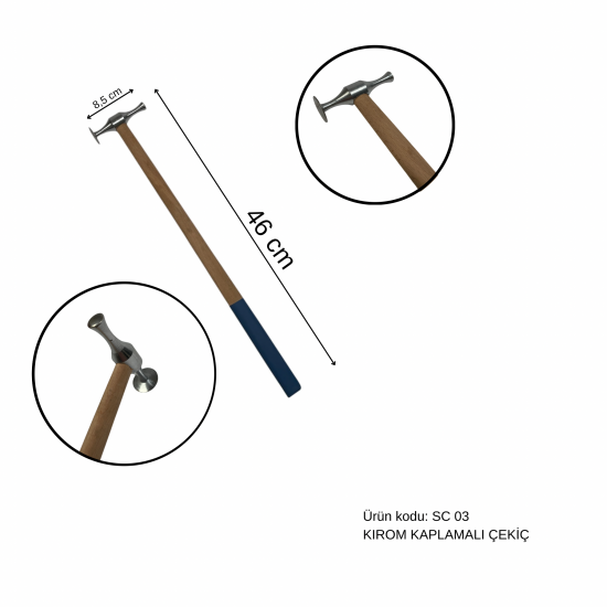 46 cm Krom Kaplamalı Boyasız Göçük Düzeltme Çekici, PDR Çekiç 46 cm Krom Kaplamalı Boyasız Göçük Düzeltme Çekici, PDR Çekiç