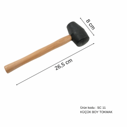 26,5 cm Tahta Saplı Kauçuk Başlıklı Küçük Boy Tokmak, Boyasız Göçük Düzeltme Tokmağı, PDR Tokmak
