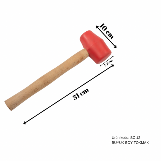 31 cm Tahta Saplı Kauçuk Başlıklı Büyük Boy Tokmak, Boyasız Göçük Düzeltme Tokmağı, PDR Tokmak - SC-12 31 cm Tahta Saplı Kauçuk Başlıklı Büyük Boy Tokmak, Boyasız Göçük Düzeltme Tokmağı, PDR Tokmak - SC-12