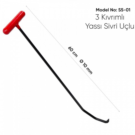 60 cm 10 mm Çap 3 Kıvrımlı Yassı Sivri Uç Çubuk - S5-1